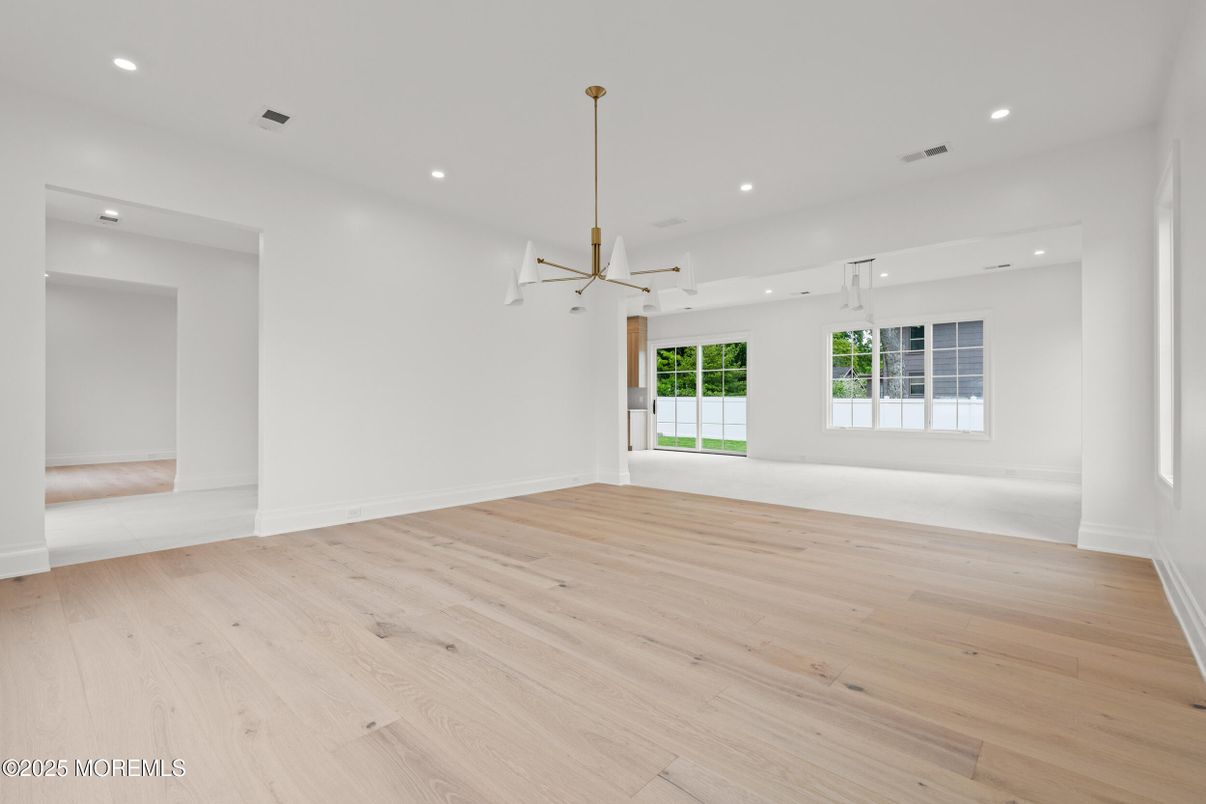 Empty room, Interior, Pendant Lights, Recessed Lighting, Wood Texture Flooring