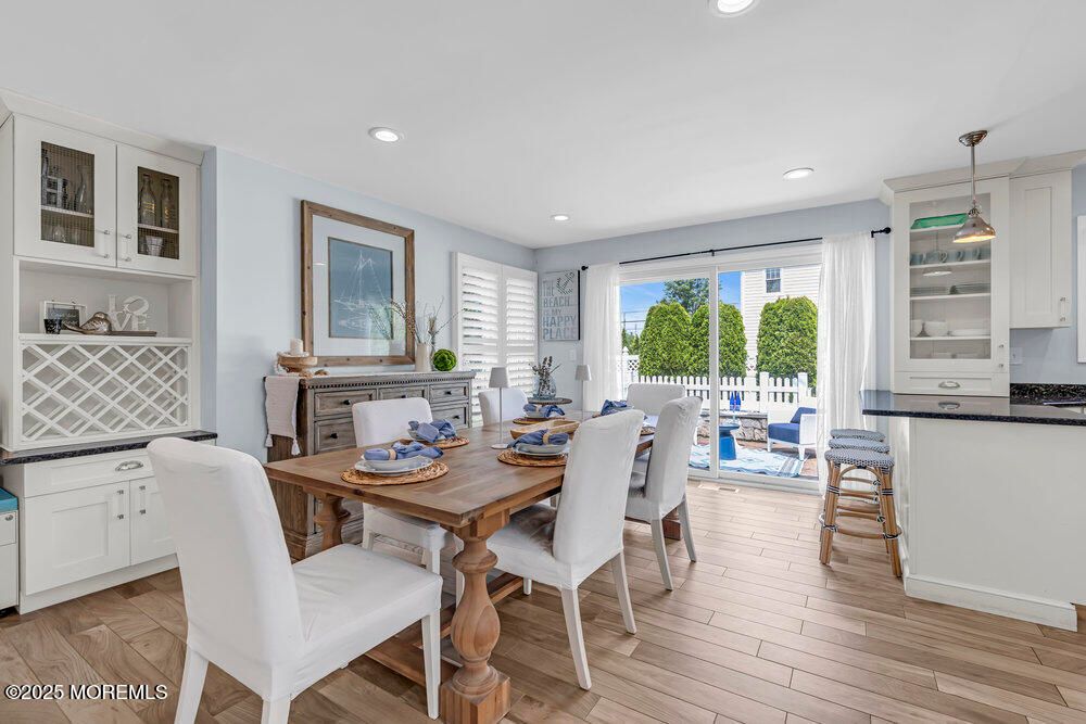Dining room, Interior, Pendant Lights, Recessed Lighting, Wood Texture Flooring