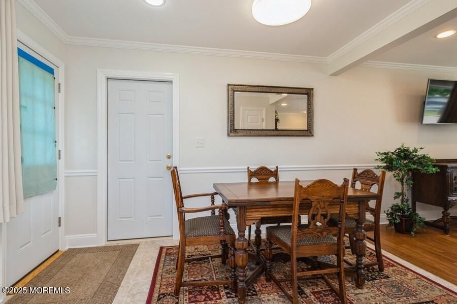 Dining room, Interior, Recessed Lighting, Wood Texture Flooring