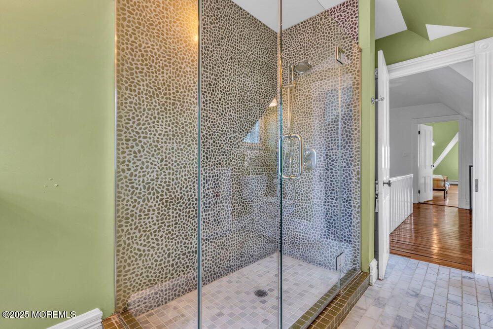 Bathroom, Glass Shower, Interior, Wood Texture Flooring