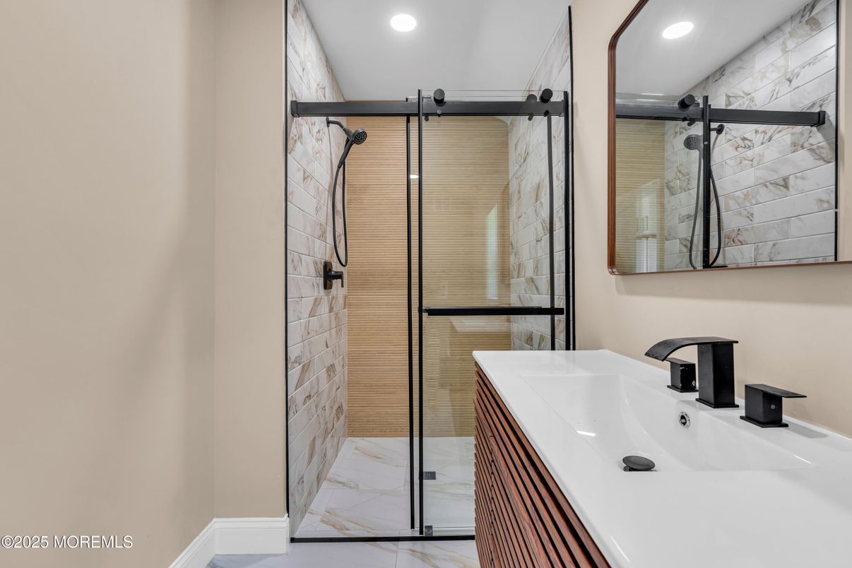 Bathroom, Glass Shower, Interior, Recessed Lighting