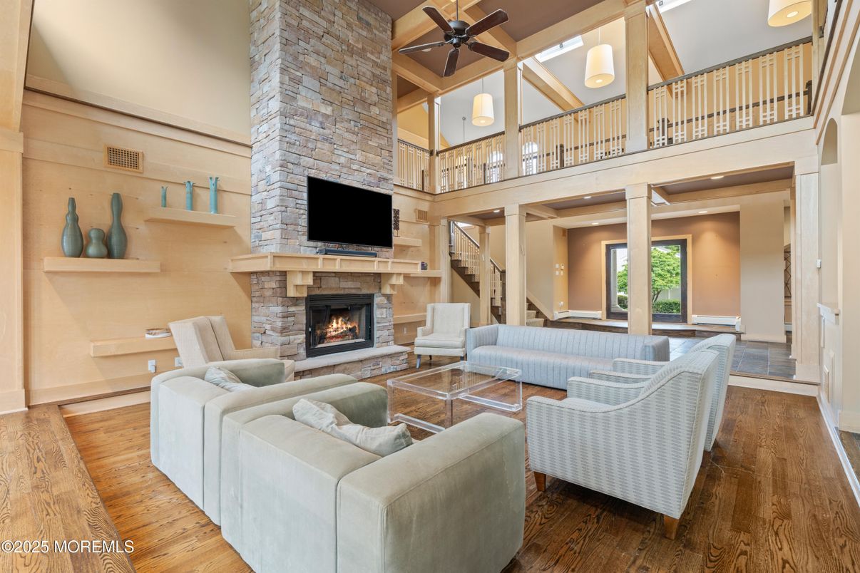 Fireplace, Interior, Living room, Stone Walls, Wood Texture Flooring