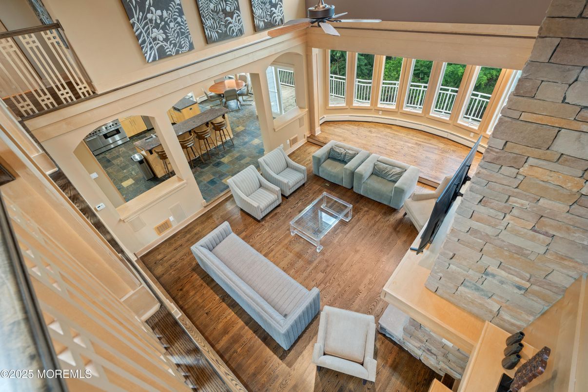 Interior, Living room, Stone Walls, Wood Texture Flooring