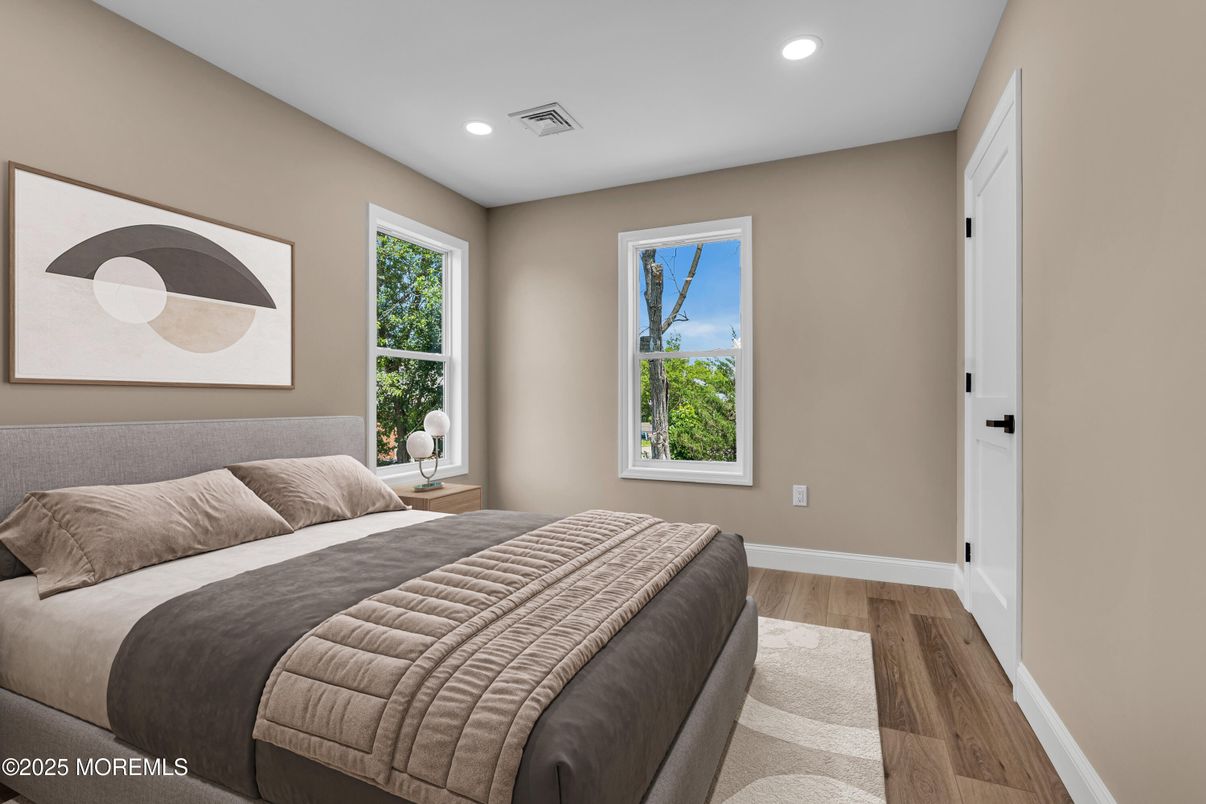 Bedroom, Interior, Recessed Lighting, Wood Texture Flooring