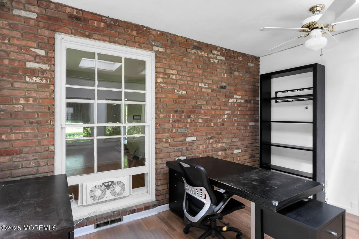 Home Office, Interior, Stone Walls, Wood Texture Flooring