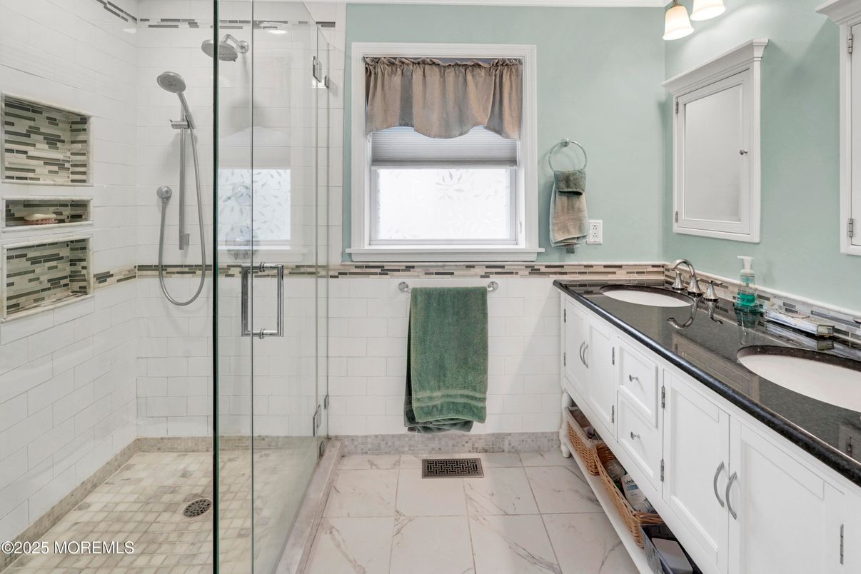 Bathroom, Dual Sink Vanities, Glass Shower, Interior, Marble