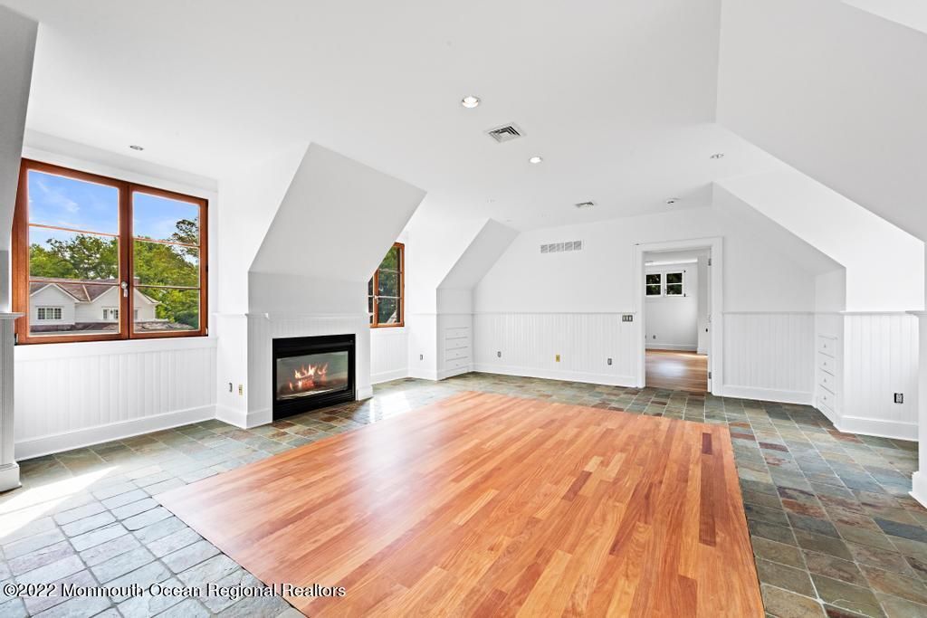 Empty room, Fireplace, Interior, Recessed Lighting, Wood Texture Flooring