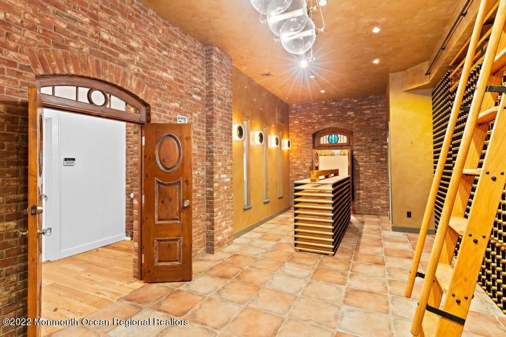 Interior, Recessed Lighting, Stone Walls, Wood Texture Flooring