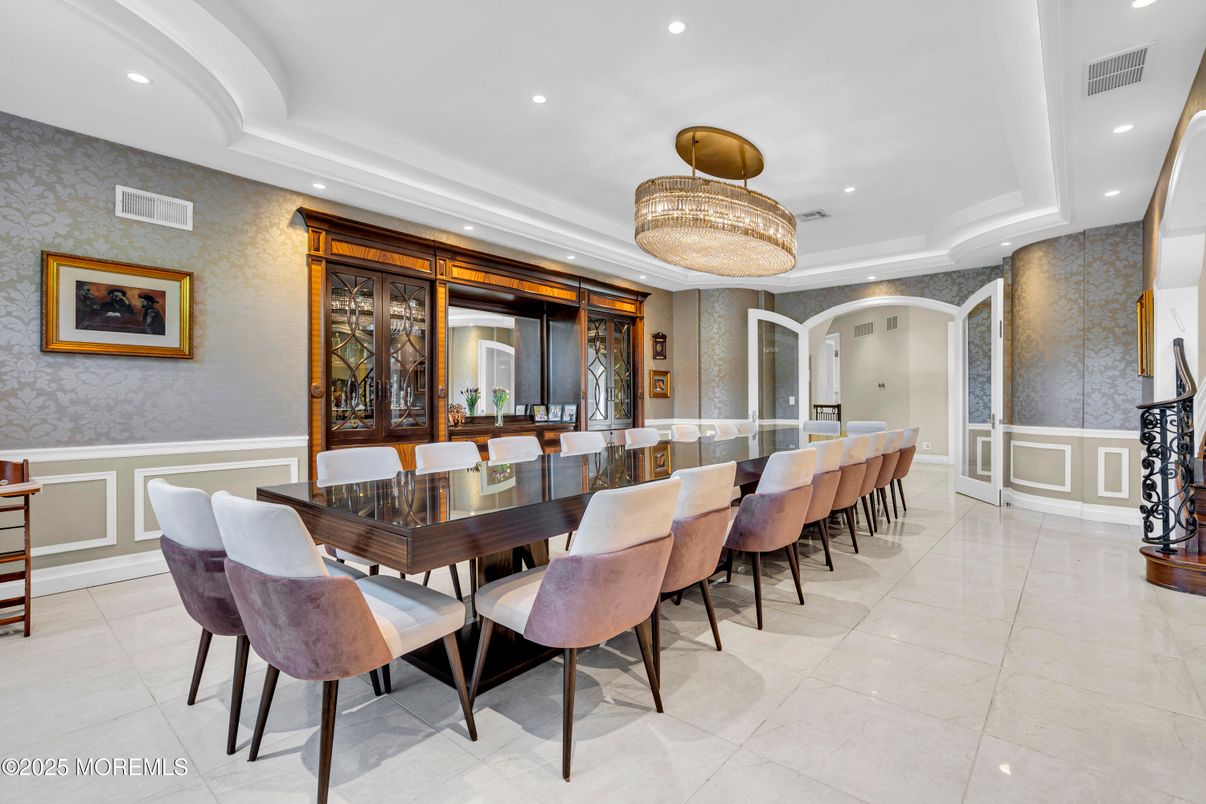 Chandelier, Dining room, Interior, Recessed Lighting