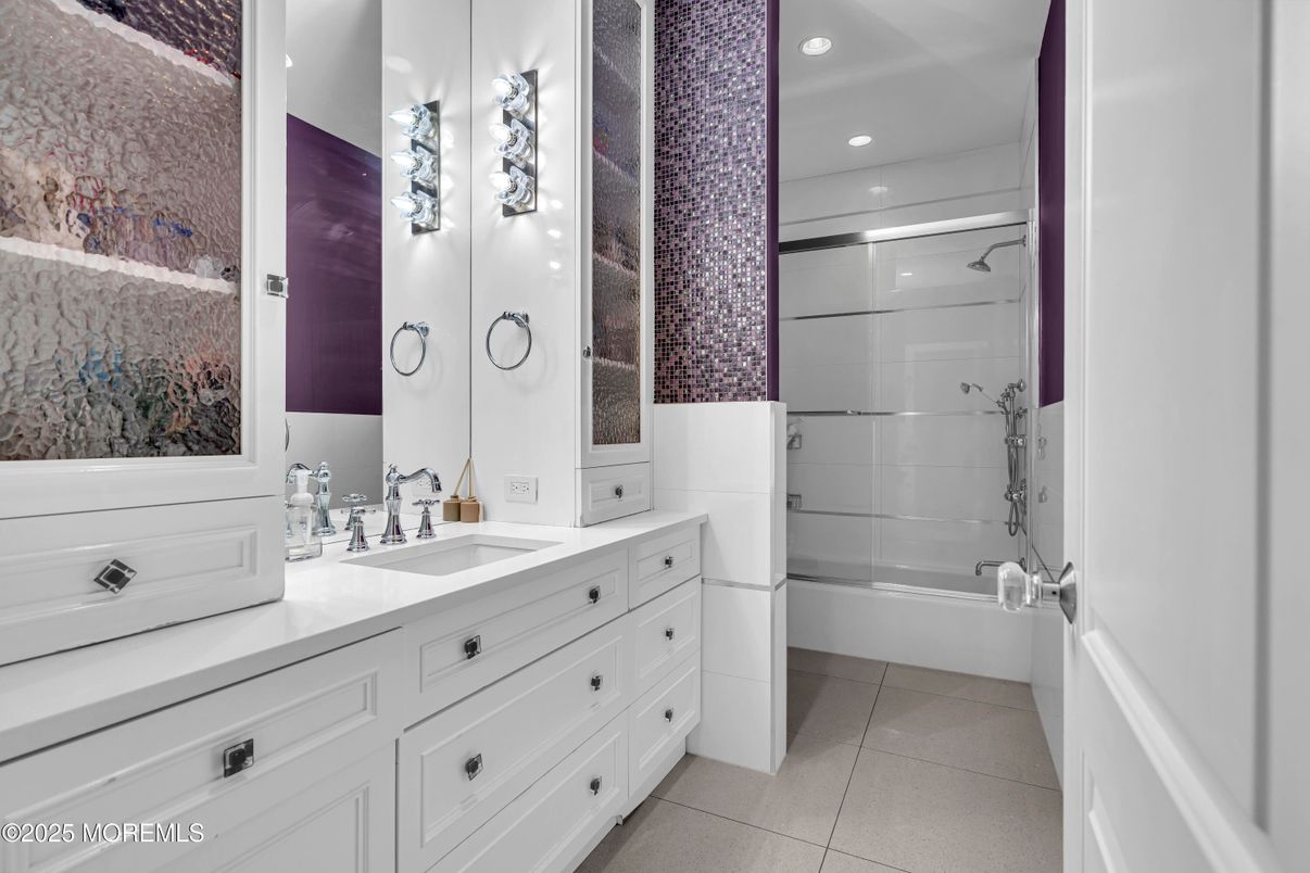 Bathroom, Dual Sink Vanities, Glass Shower, Interior, Recessed Lighting