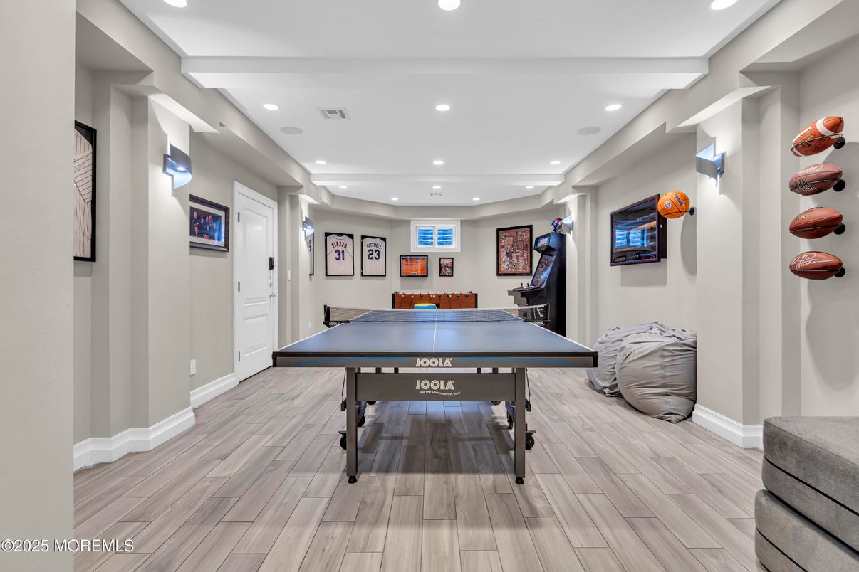 Game Room, Interior, Recessed Lighting, Wood Texture Flooring