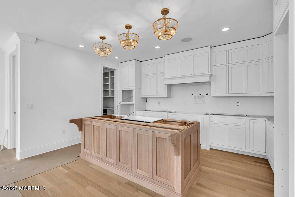 Chandelier, Interior, Kitchen, Recessed Lighting, Wood Texture Flooring