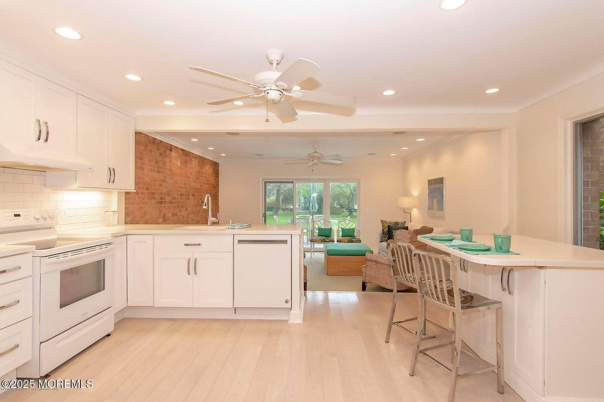 Interior, Kitchen, Living room, Recessed Lighting, Stainless Steel Appliances, Wood Texture Flooring