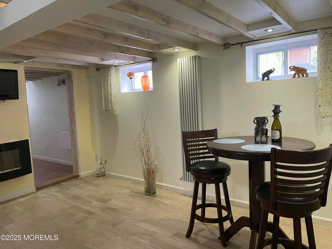 Dining room, Interior, Recessed Lighting, Wood Texture Flooring