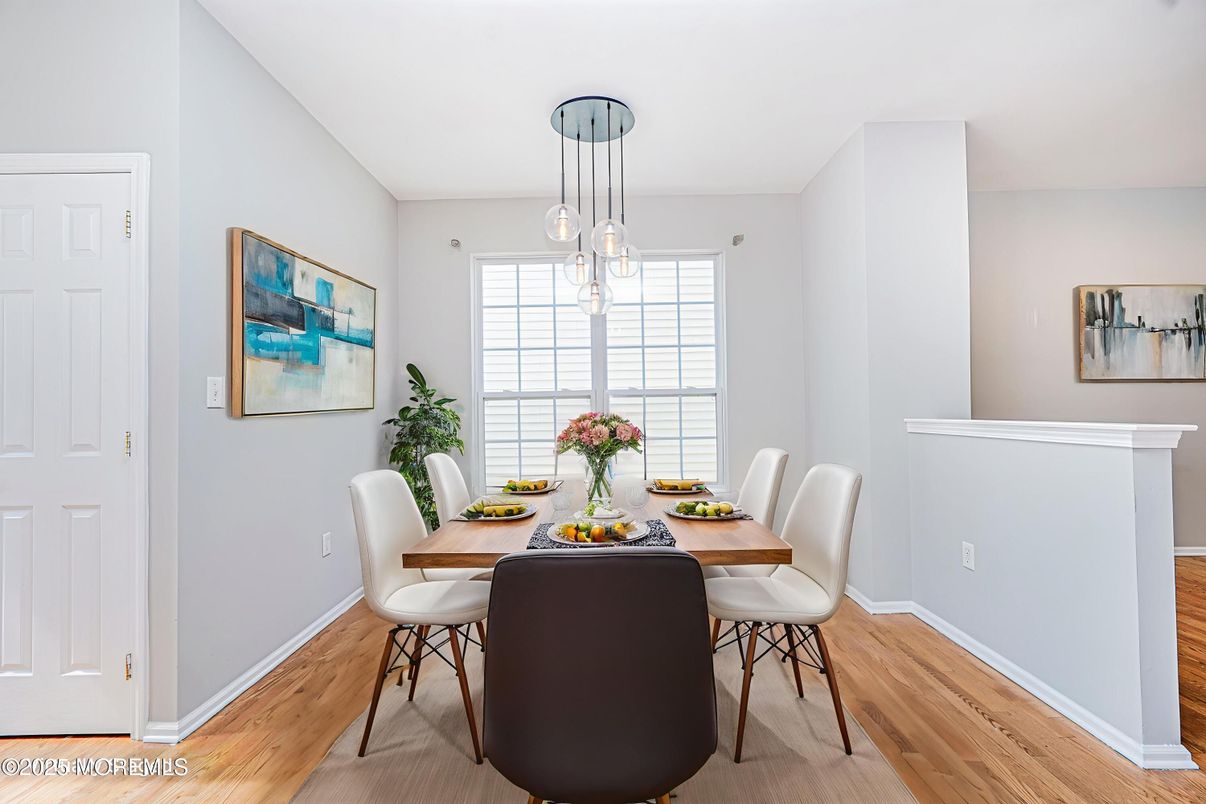 Dining room, Interior, Pendant Lights, Wood Texture Flooring