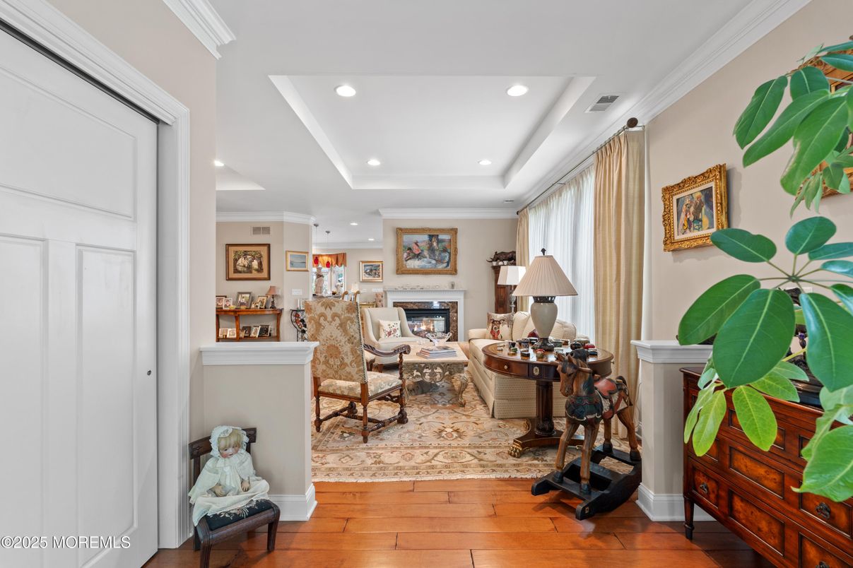 Fireplace, Interior, Recessed Lighting, Wood Texture Flooring
