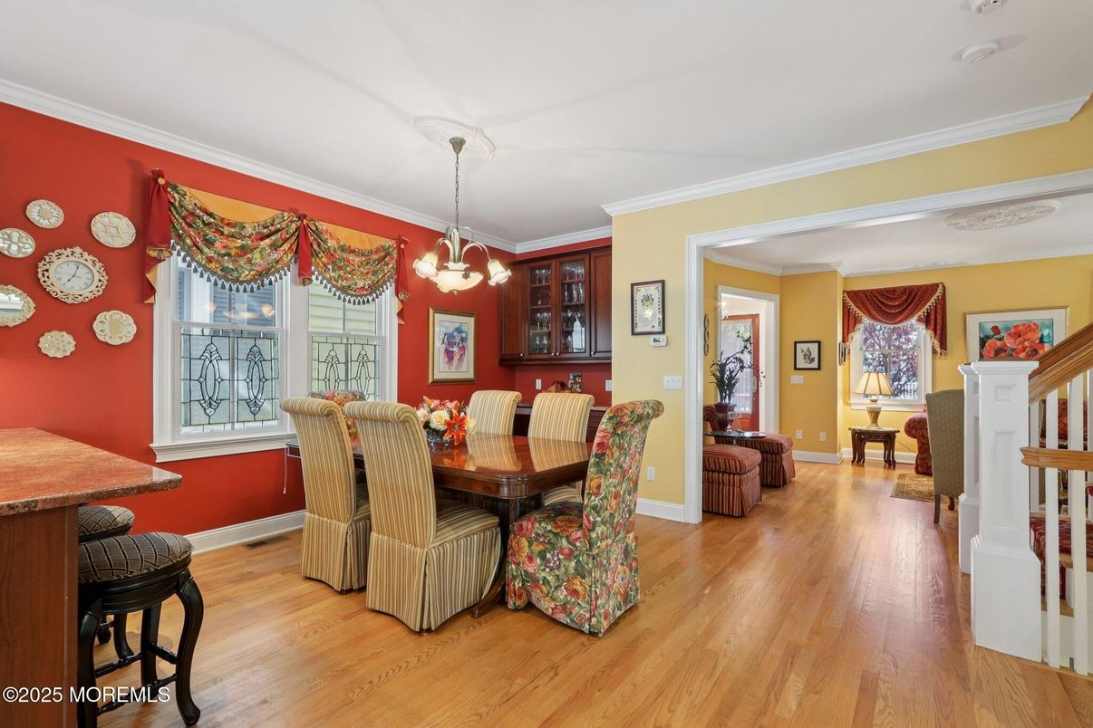 Dining room, Interior, Pendant Lights, Wood Texture Flooring