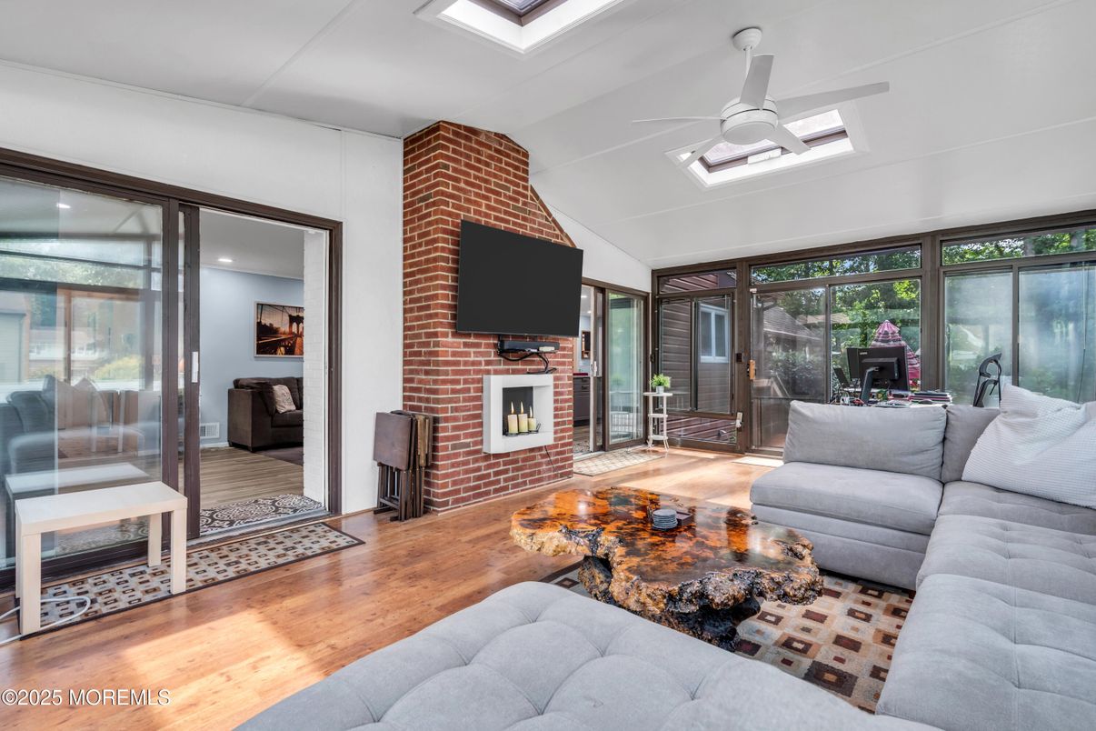Interior, Living room, Stone Walls, Wood Texture Flooring