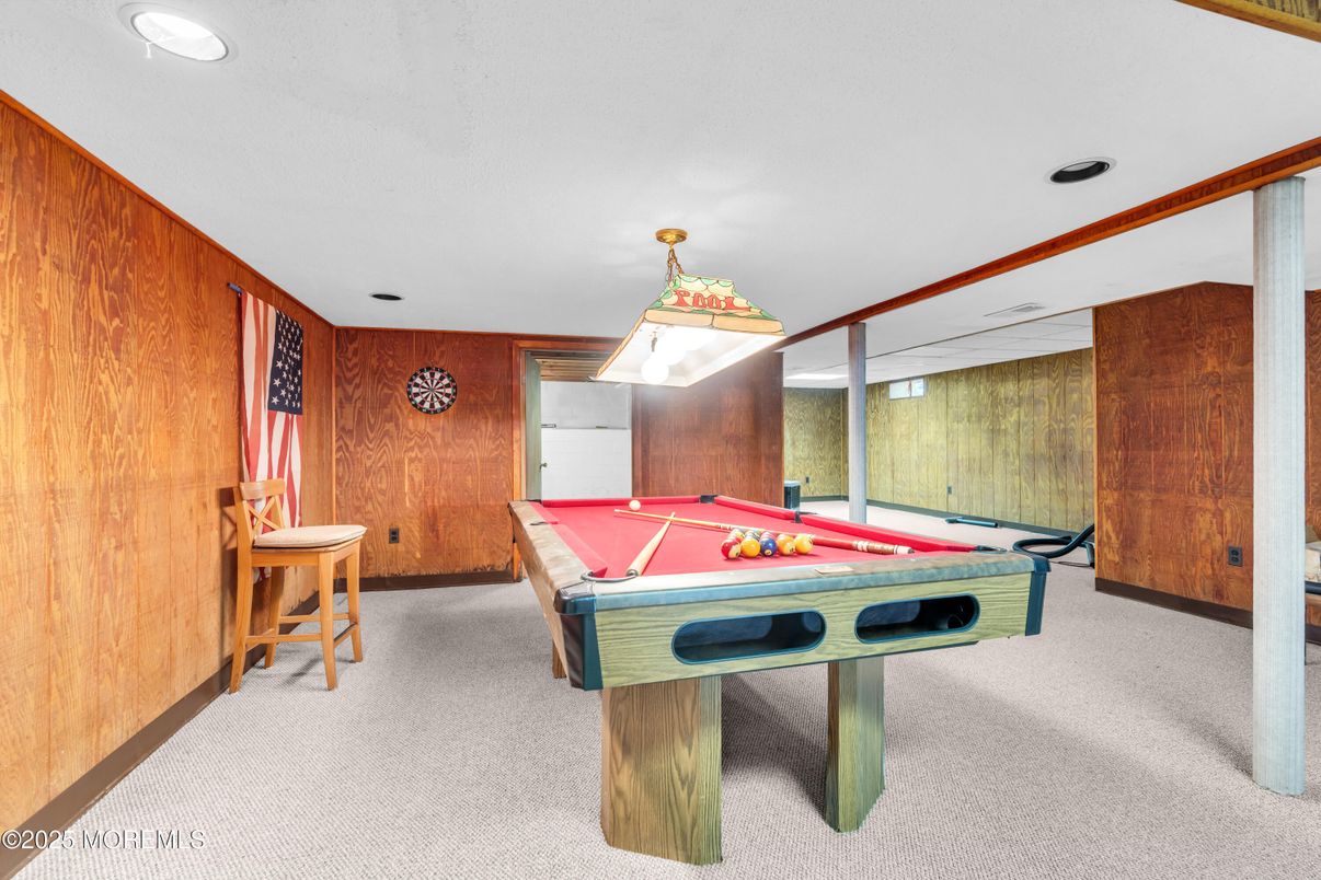 Billiard Table, Game Room, Interior, Recessed Lighting, Wooden Walls