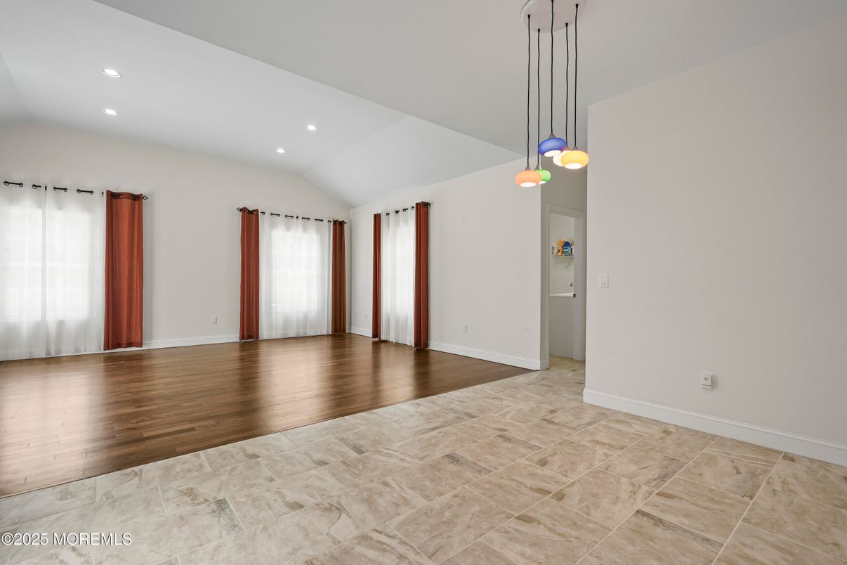 Empty room, Interior, Pendant Lights, Recessed Lighting, Wood Texture Flooring