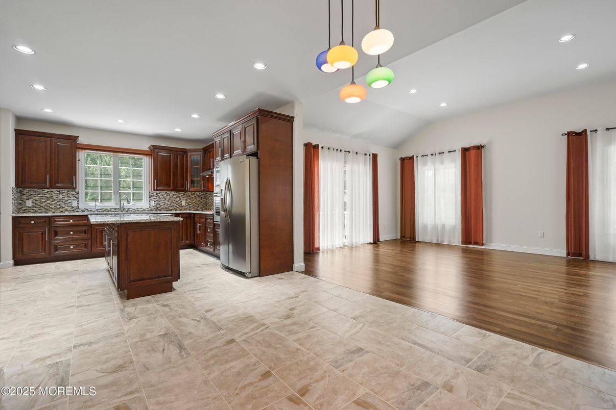 Interior, Kitchen, Pendant Lights, Recessed Lighting, Wood Texture Flooring