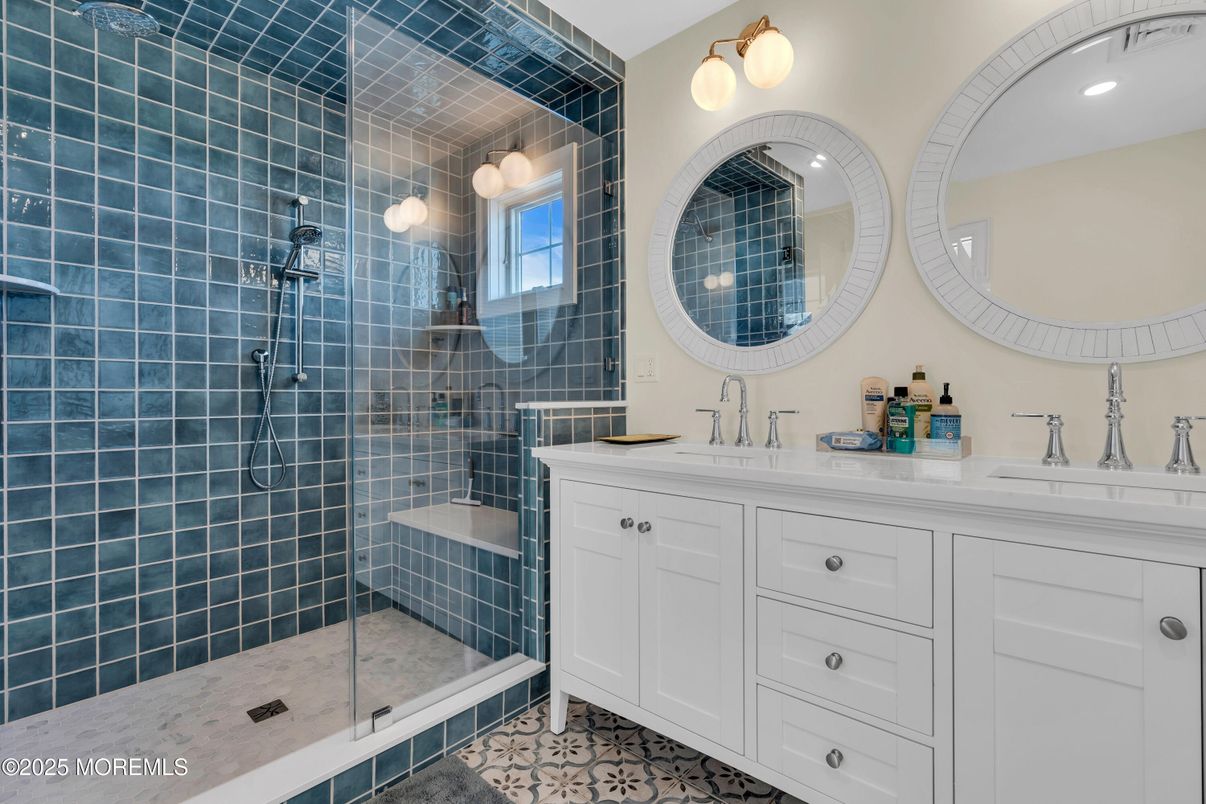 Bathroom, Dual Sink Vanities, Glass Shower, Interior, Recessed Lighting