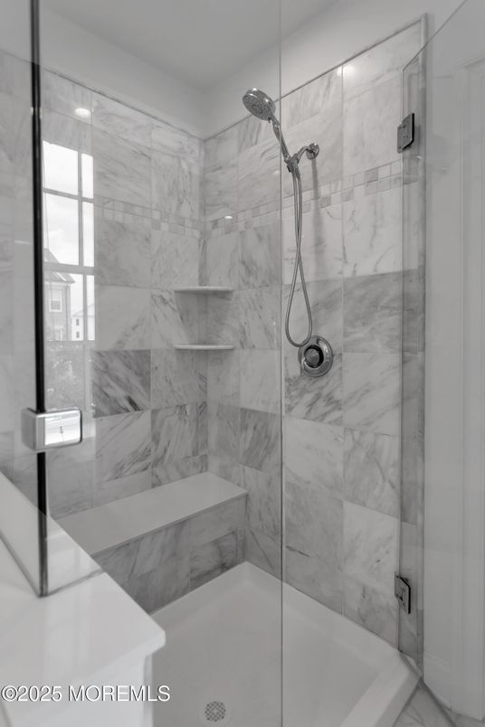 Bathroom, Glass Shower, Interior, Marble Walls