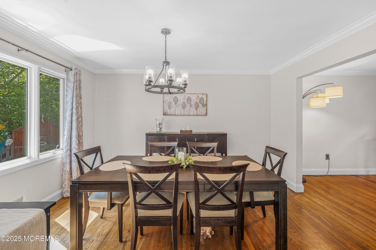 Dining room, Interior, Pendant Lights, Wood Texture Flooring