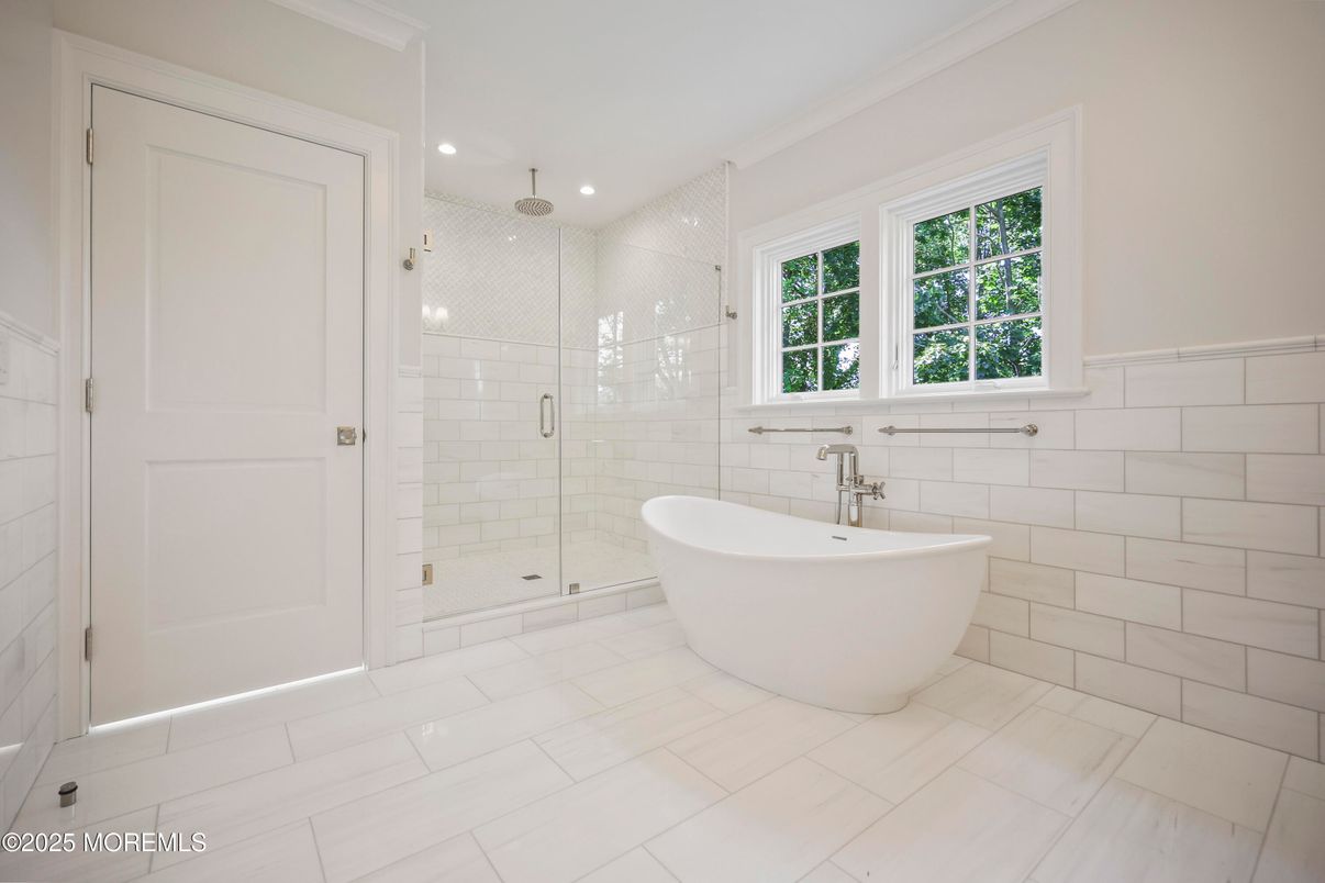 Bathroom, Free Standing Baths, Glass Shower, Interior, Recessed Lighting