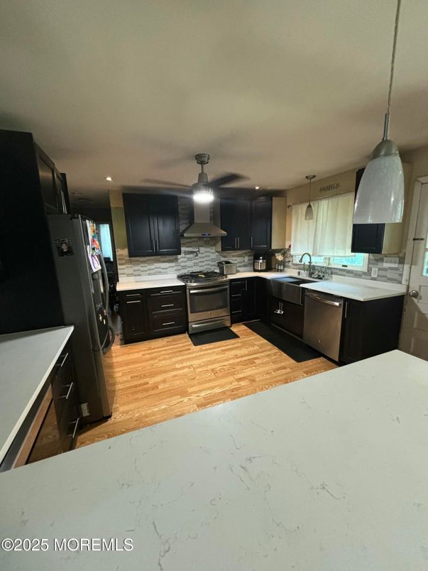 Interior, Kitchen, Pendant Lights, Recessed Lighting, Wood Texture Flooring