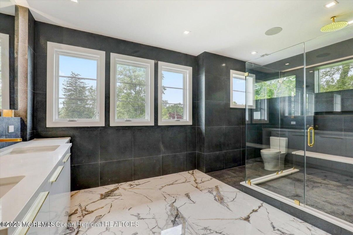 Bathroom, Glass Shower, Interior, Marble, Recessed Lighting