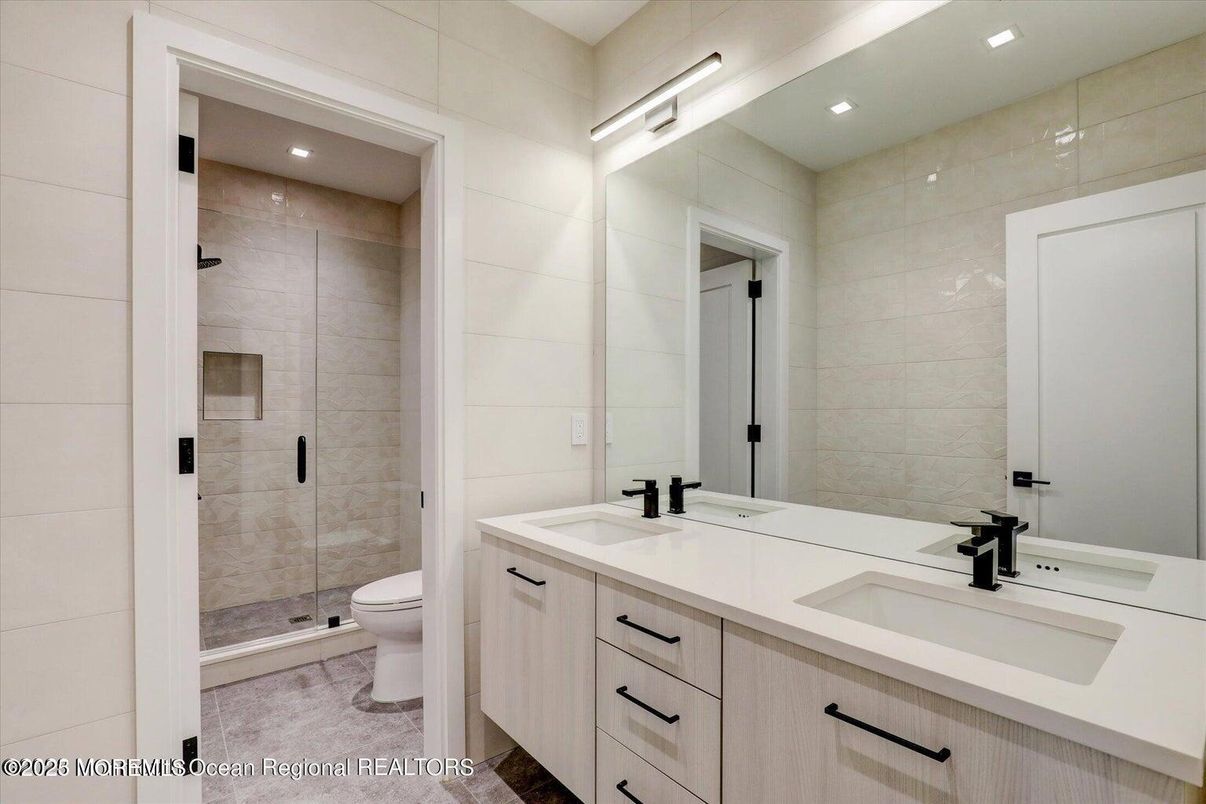 Bathroom, Dual Sink Vanities, Glass Shower, Interior, Recessed Lighting