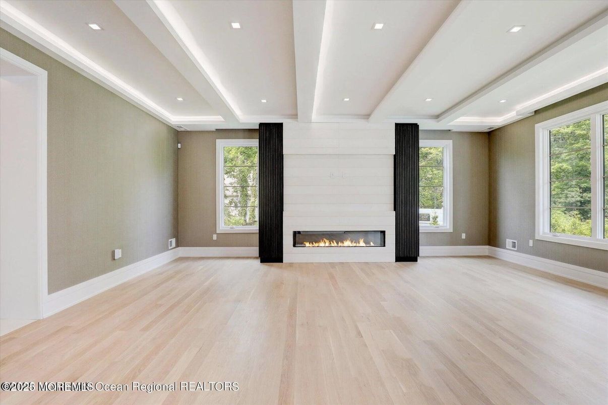 Empty room, Fireplace, Interior, Recessed Lighting, Wood Texture Flooring