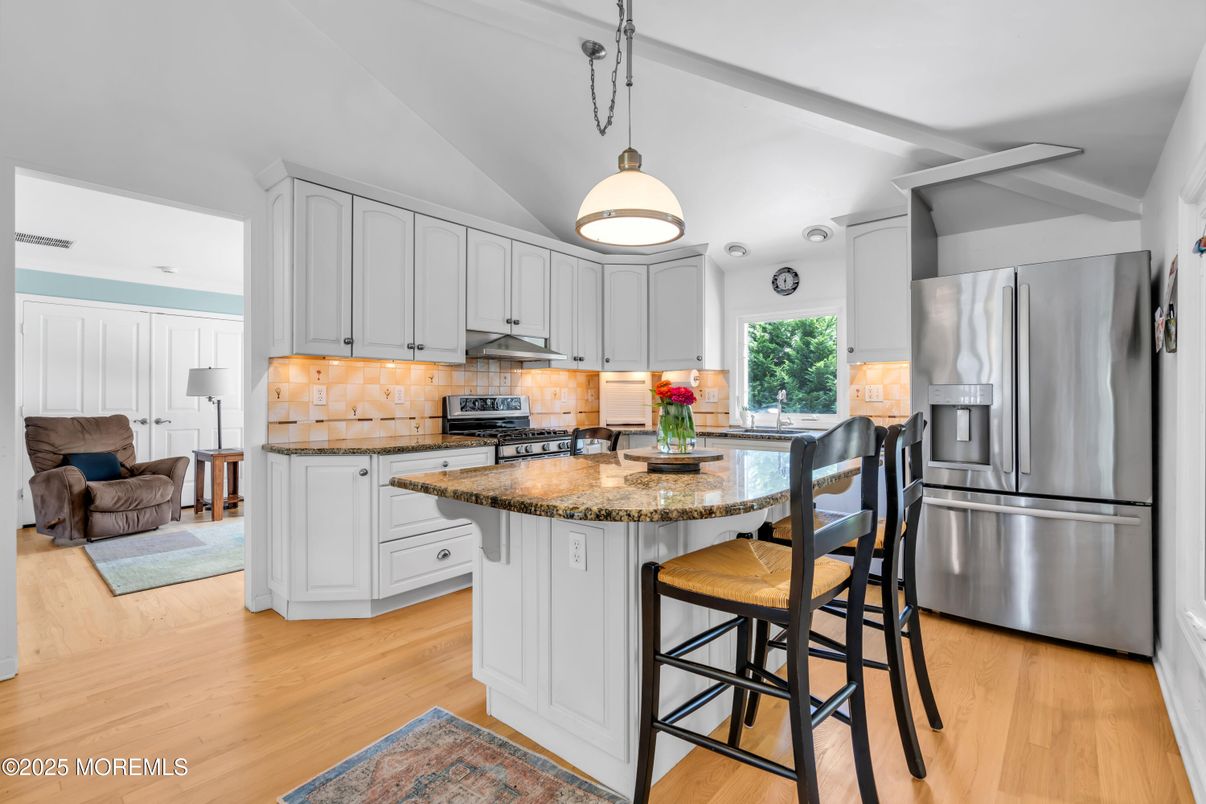 Interior, Kitchen, Pendant Lights, Stainless Steel Appliances, Wood Texture Flooring