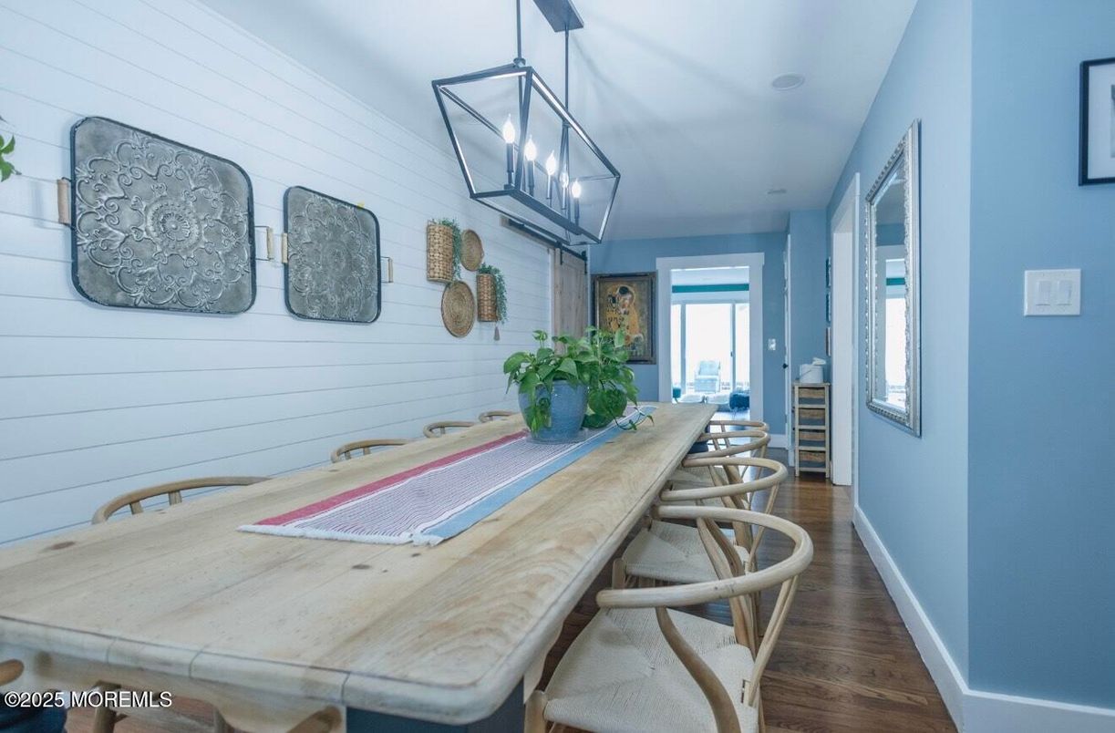 Dining room, Interior, Pendant Lights, Wood Texture Flooring