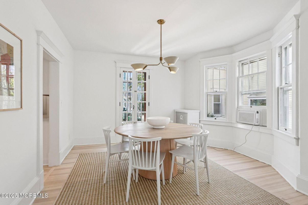 Dining room, Interior, Pendant Lights, Wood Texture Flooring