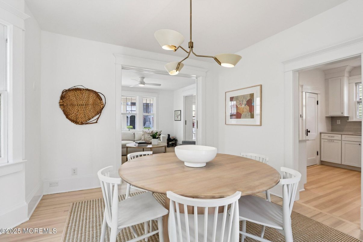 Dining room, Interior, Pendant Lights, Wood Texture Flooring