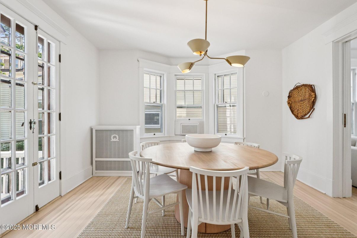 Dining room, Interior, Pendant Lights, Wood Texture Flooring