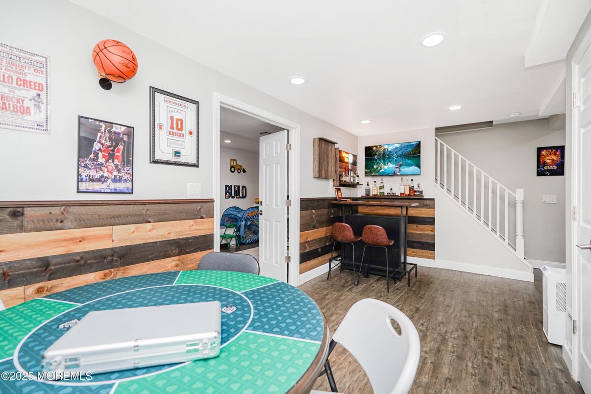 Dining room, Interior, Recessed Lighting, Wood Texture Flooring