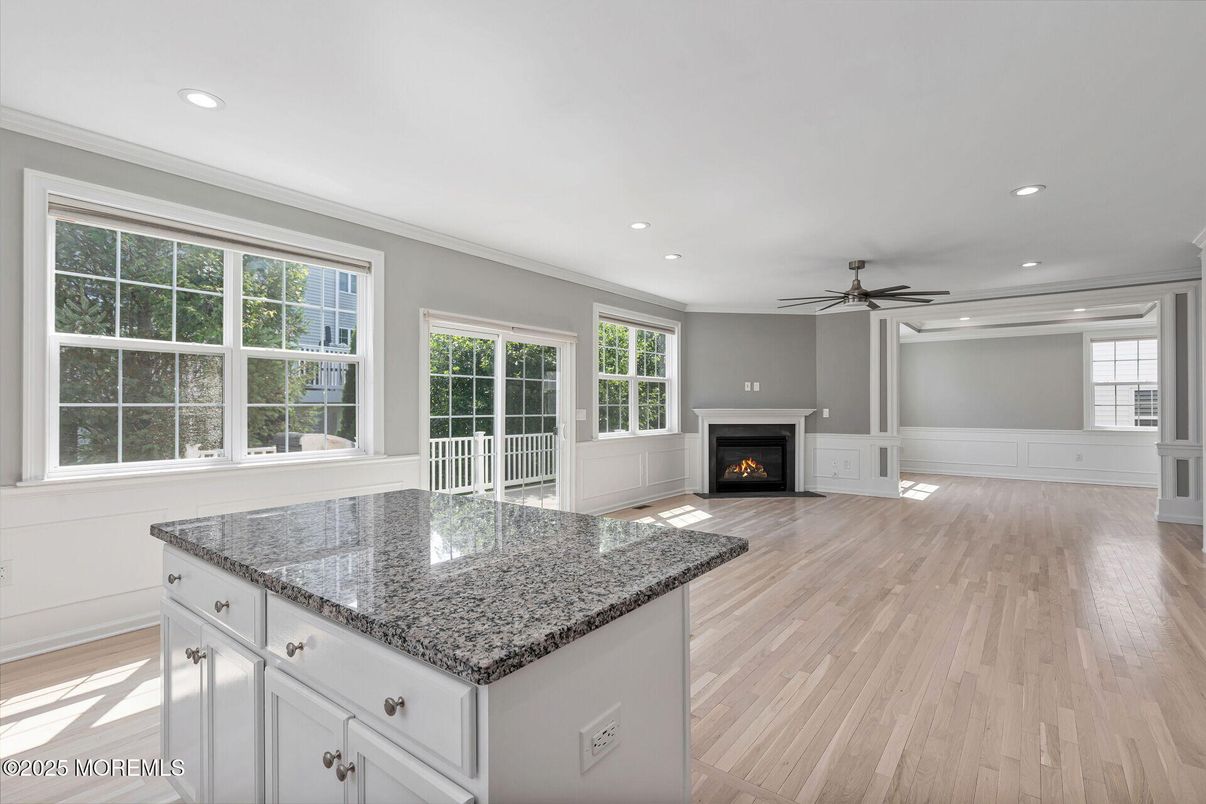 Empty room, Fireplace, Interior, Recessed Lighting, Wood Texture Flooring