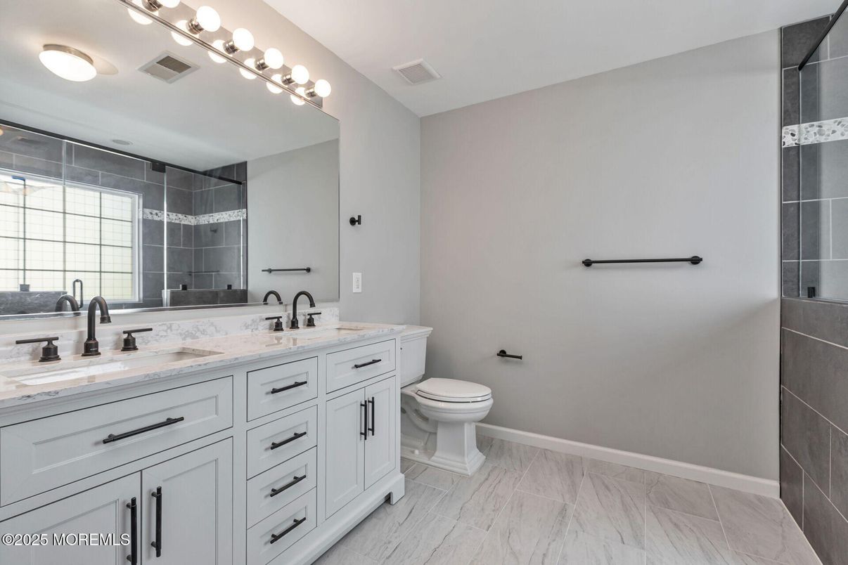 Bathroom, Dual Sink Vanities, Glass Shower, Interior, Marble