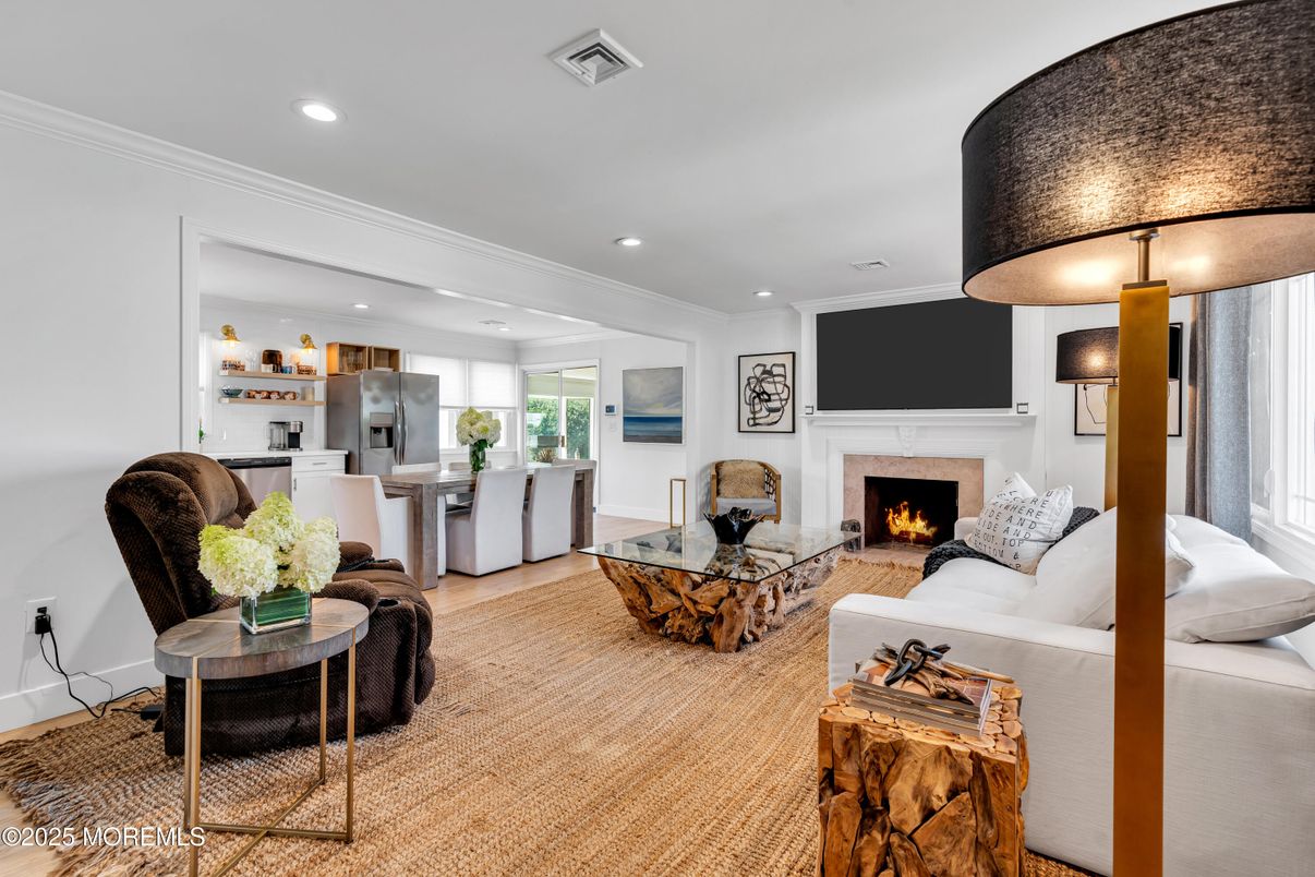 Dining room, Fireplace, Interior, Kitchen, Living room, Recessed Lighting