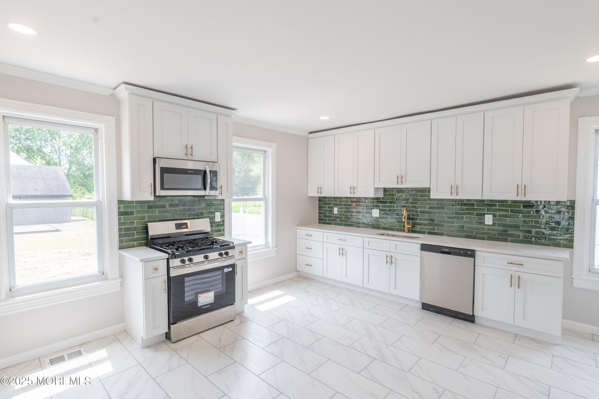 Interior, Kitchen, Marble, Recessed Lighting, Stainless Steel Appliances