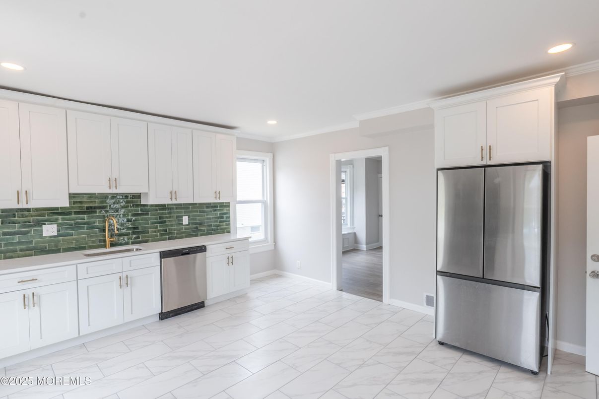 Interior, Kitchen, Marble, Recessed Lighting, Stainless Steel Appliances