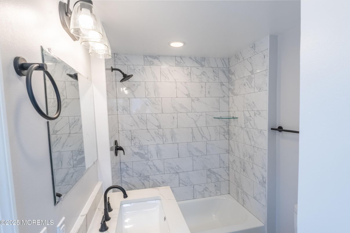 Bathroom, Interior, Marble Walls, Recessed Lighting