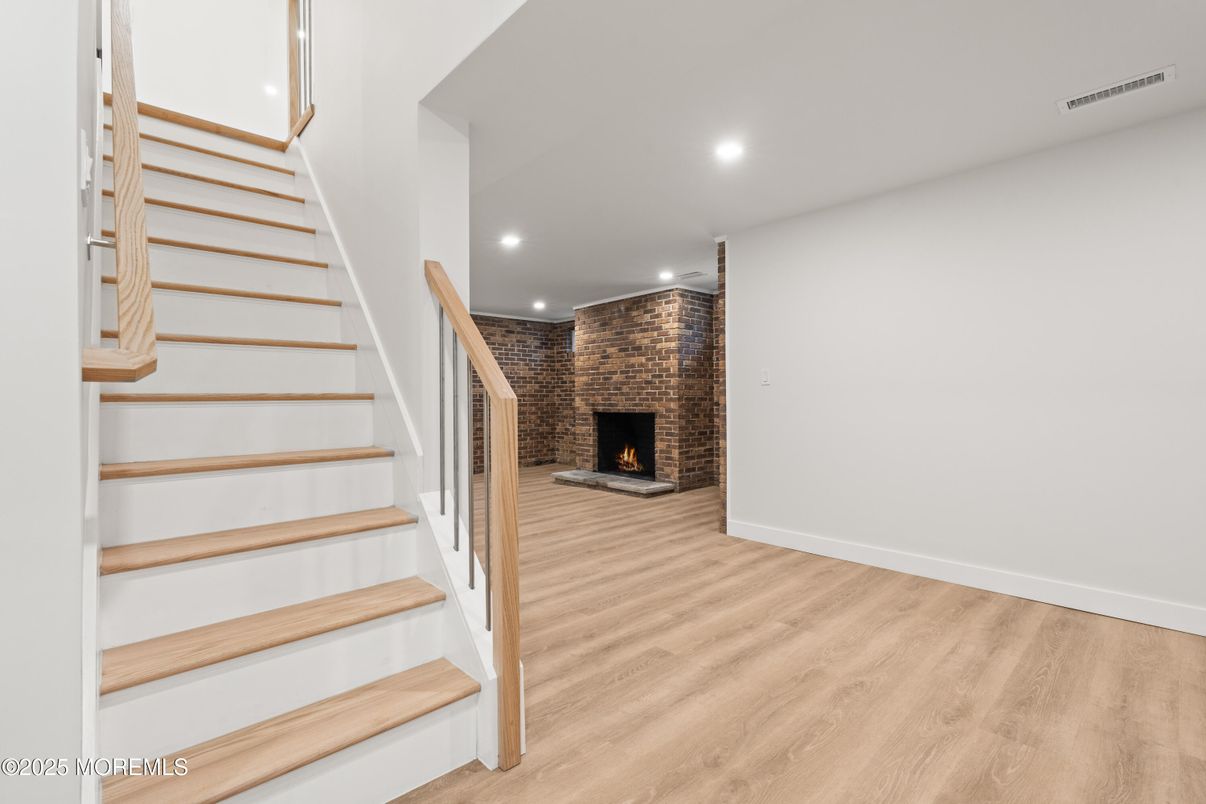 Fireplace, Interior, Recessed Lighting, Wood Texture Flooring