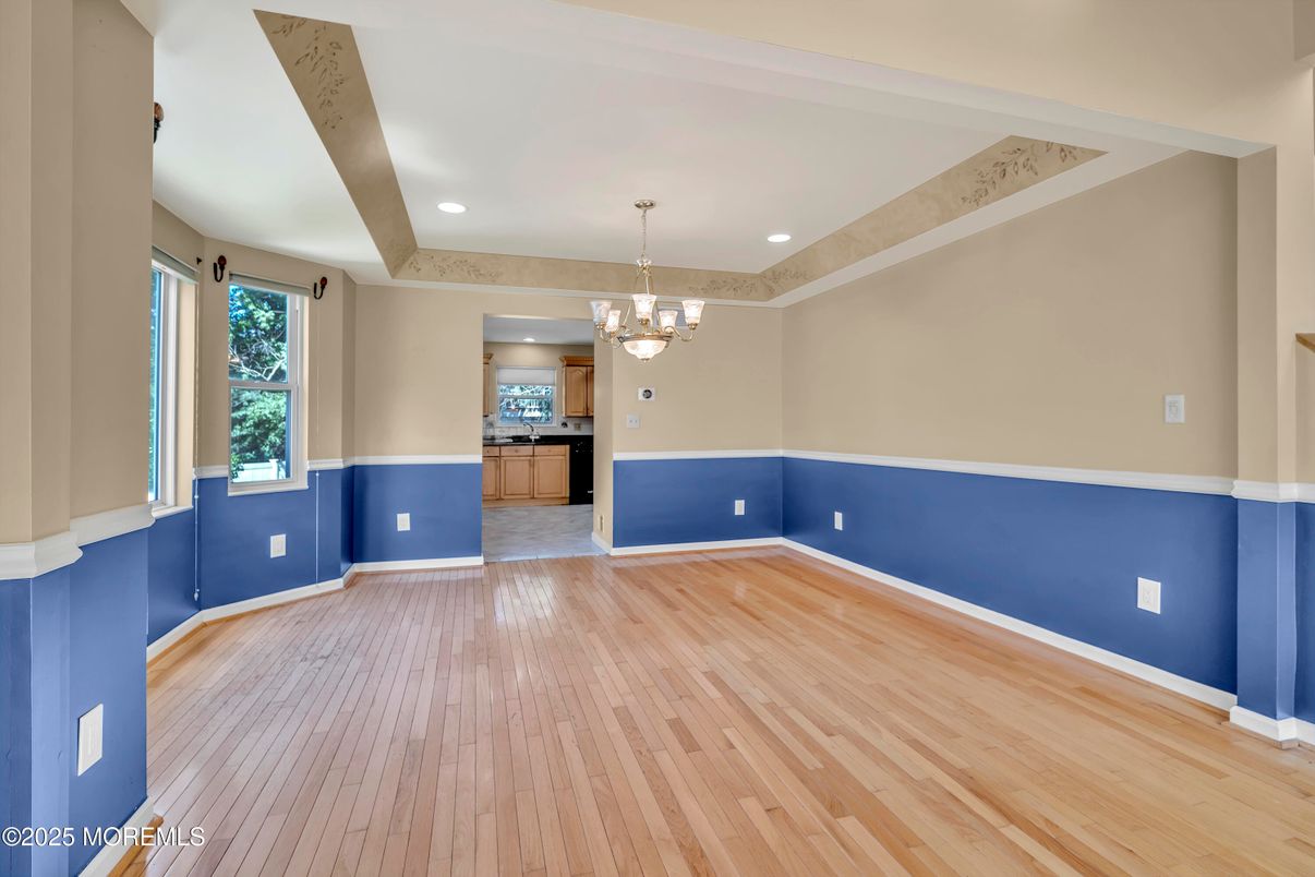 Chandelier, Empty room, Interior, Recessed Lighting, Wood Texture Flooring