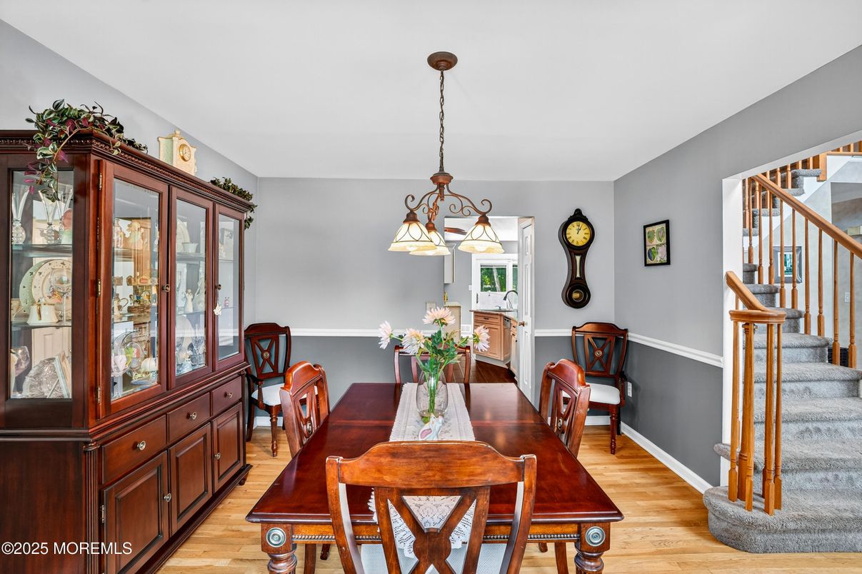 Dining room, Interior, Pendant Lights, Wood Texture Flooring