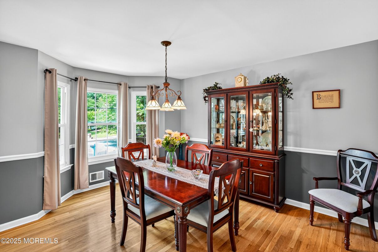 Dining room, Interior, Pendant Lights, Wood Texture Flooring