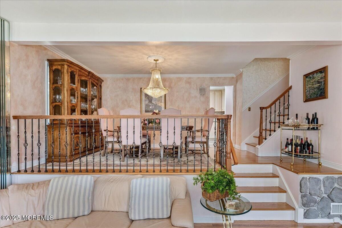 Chandelier, Dining room, Interior, Wood Texture Flooring